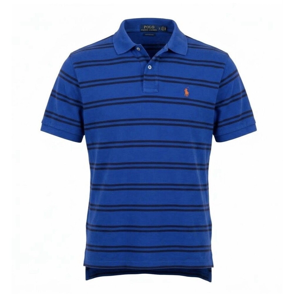 Polo Ralph Lauren Polo Shirt Men’s Large Blue Stripe Orange Pony Classic Fit